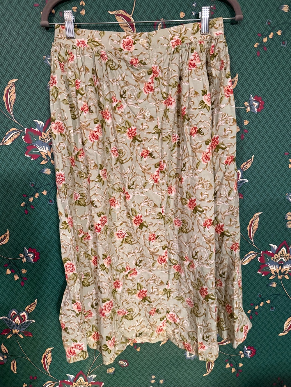 Free People Floral Maxi Skirt in Sage and Pink